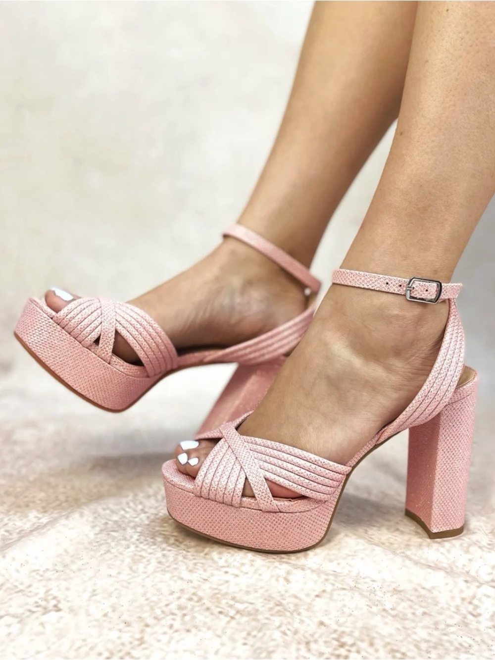 Jukebox Pink Glitter Platform Heels